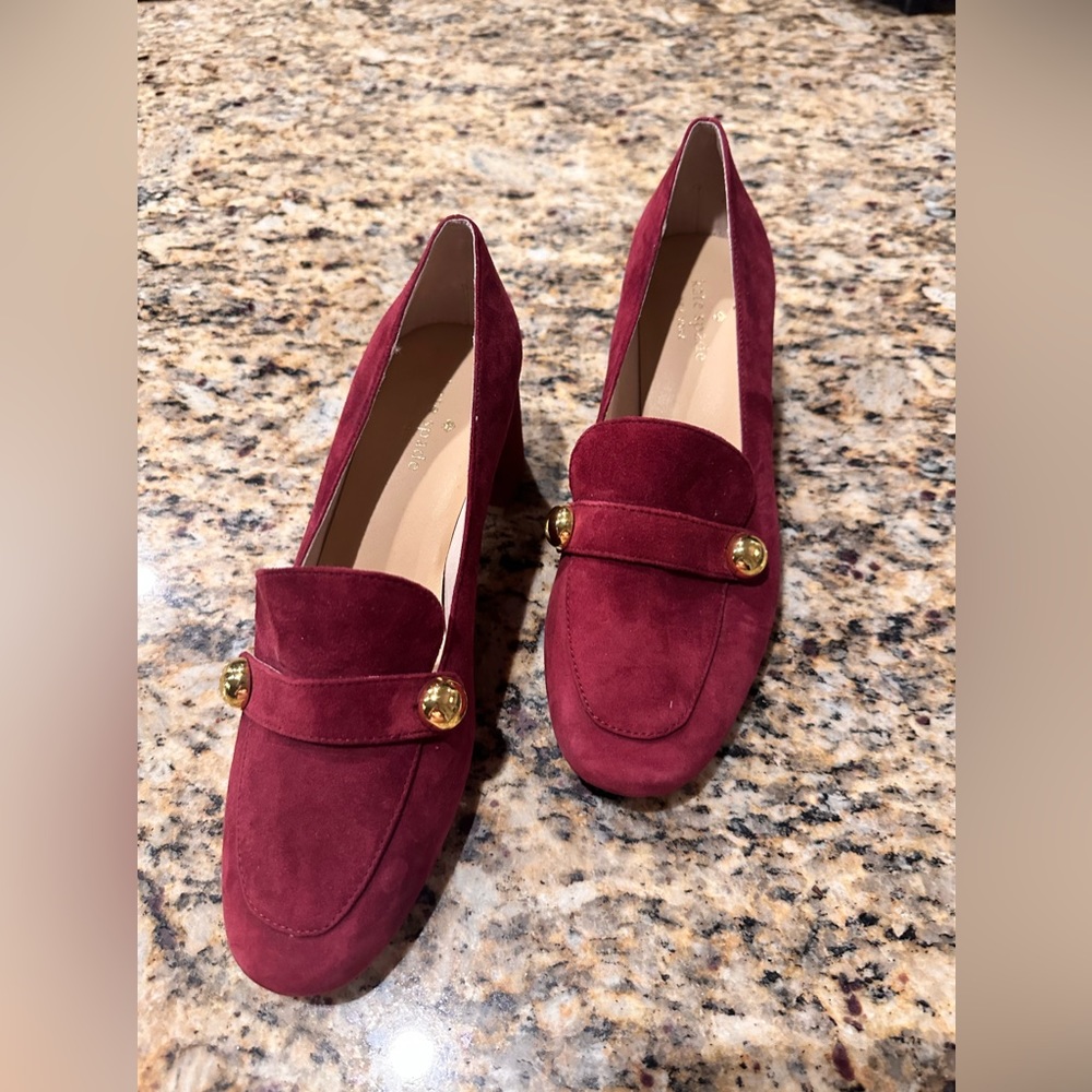 Kate Spade Dark Red (Maroon) Block Heel Suede Loafers